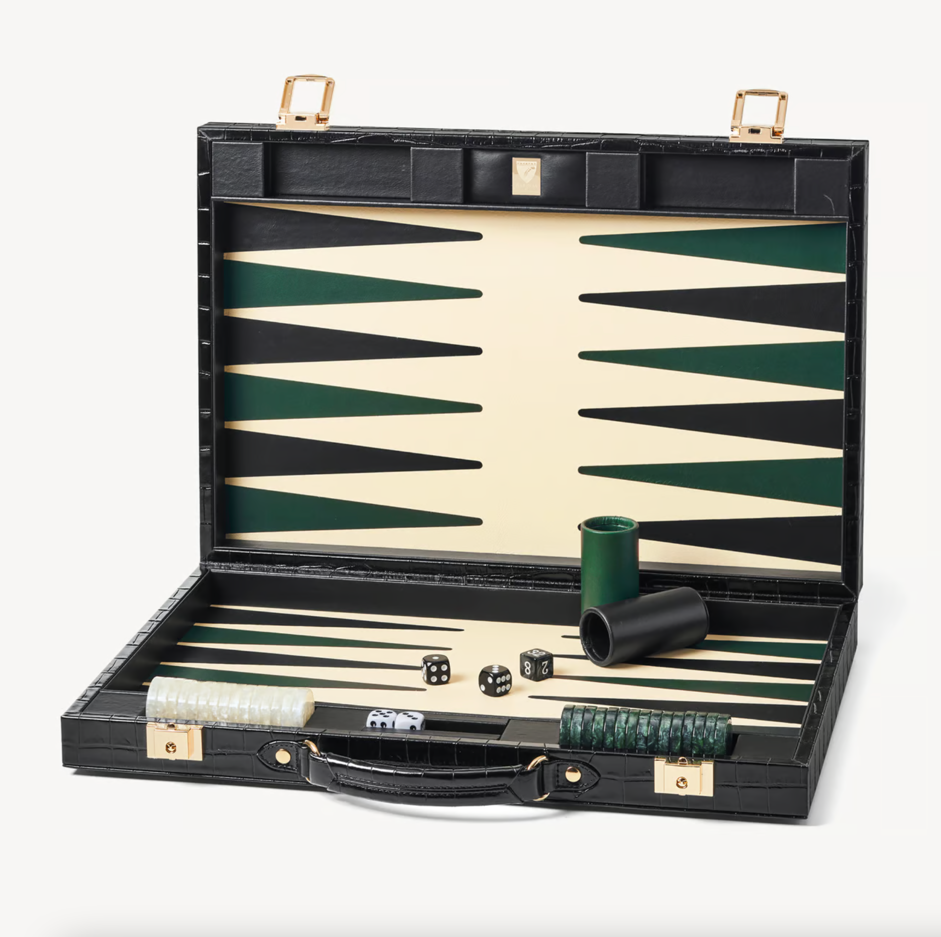 17-inch Backgammon Set, Deep Shine Black Croc