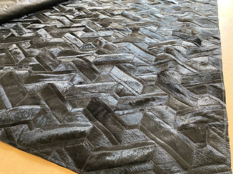 Dominico cowhide rug in black and white patchwork.