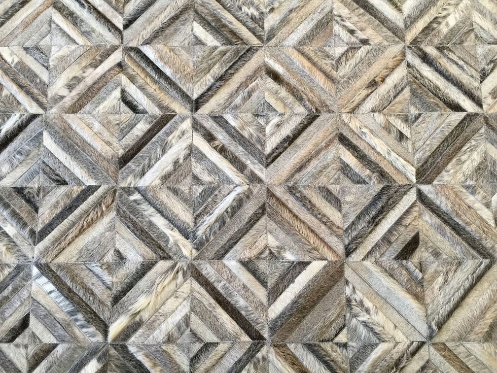 Thumbnail: Custom Argentine Barrio Norte hide rug with intricate geometric diamond motif