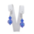 Blue lampwork beaded earrings on earring display