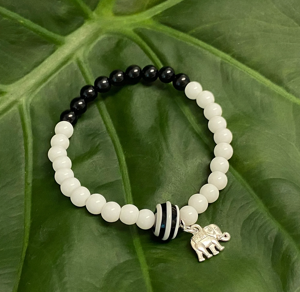 Thumbnail: White Jade & Black Obsidian Bracelet Set