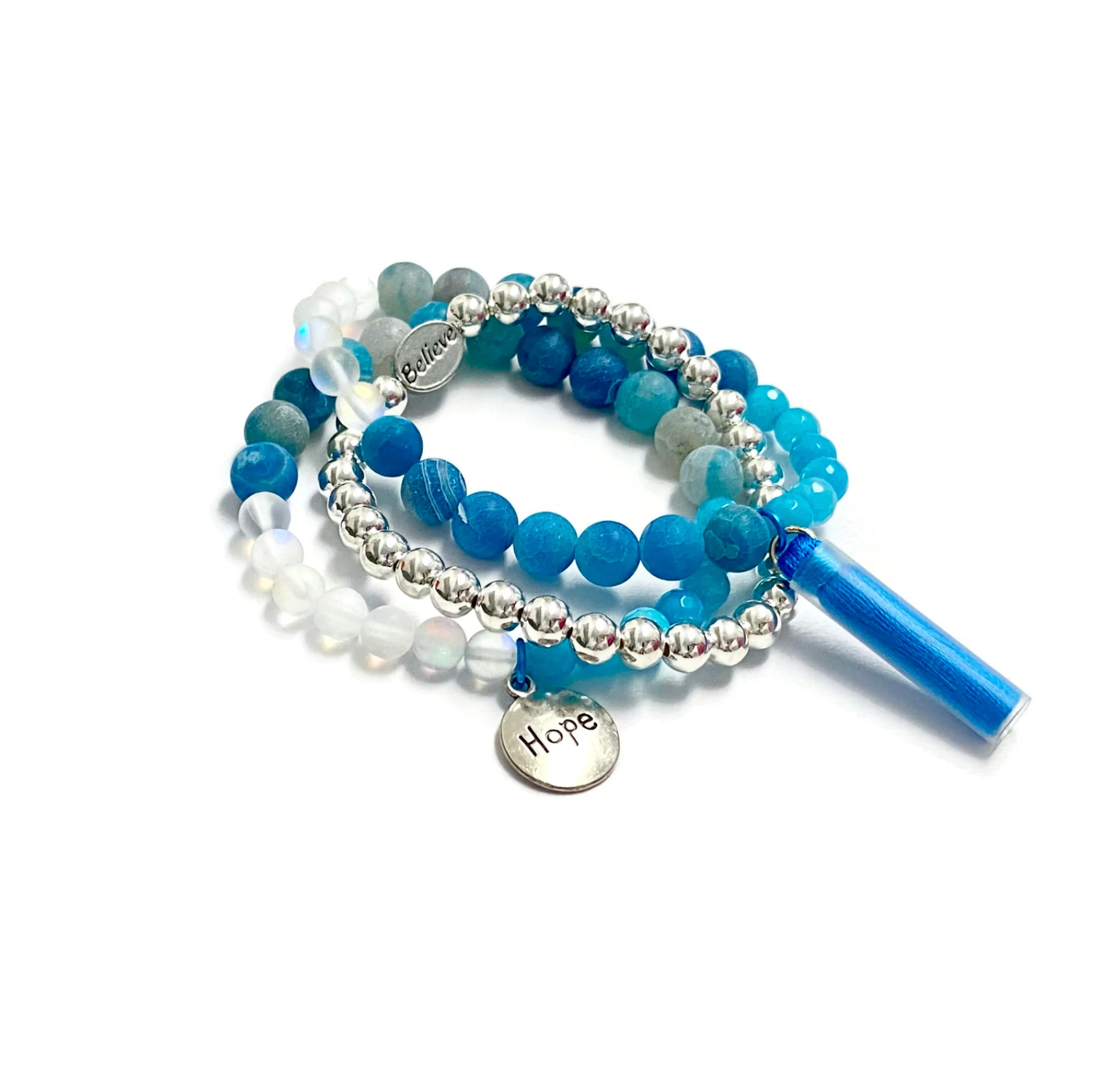 Blue Agate & Tassel Bracelet Set