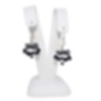 black and white lampwork earrings on earring display