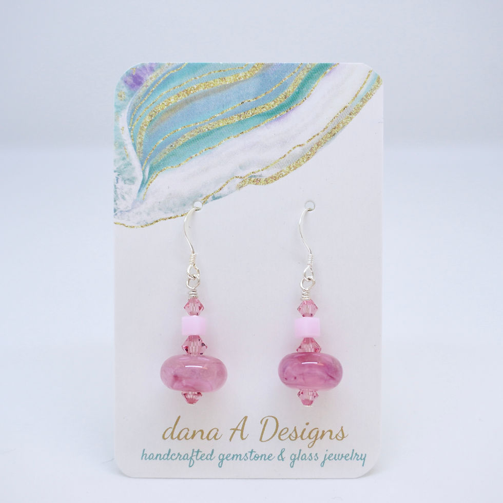 Thumbnail: pink lampwork bead earrings on an earring card
