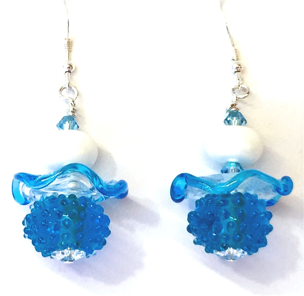 Thumbnail: blue and white lampwork glass earrings