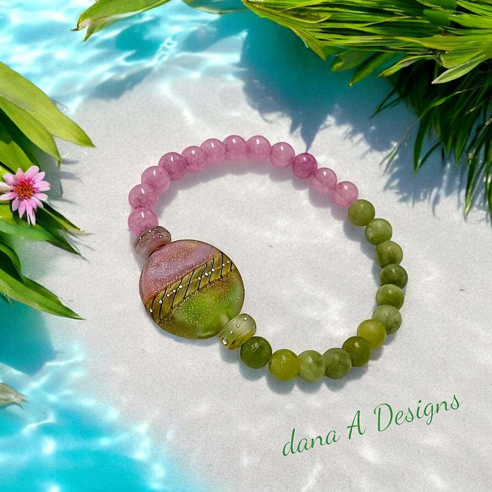 Thumbnail: Jade & Lampwork Glass Stretch Bracelet
