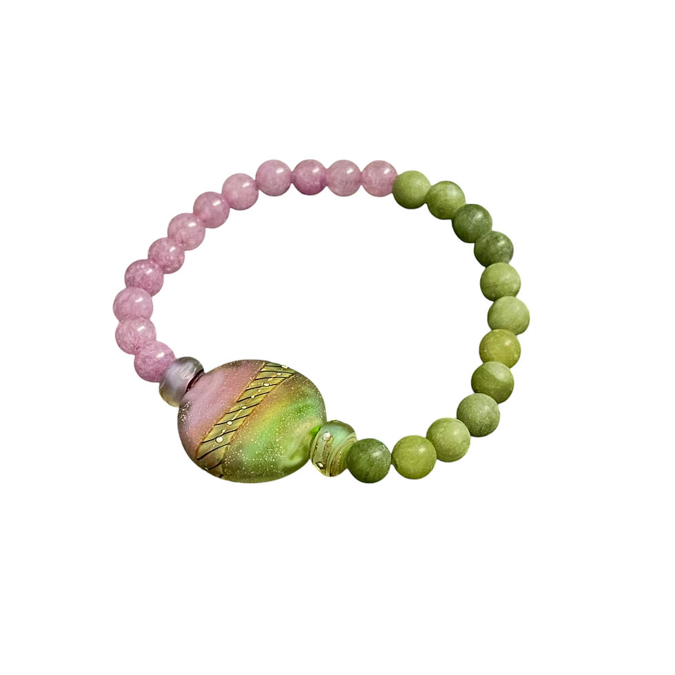 Thumbnail: Jade & Lampwork Glass Stretch Bracelet
