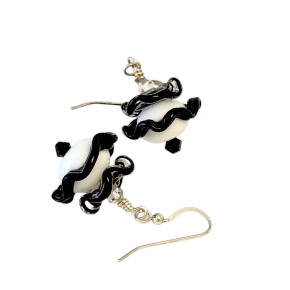 Thumbnail: black and white lampwork earrings