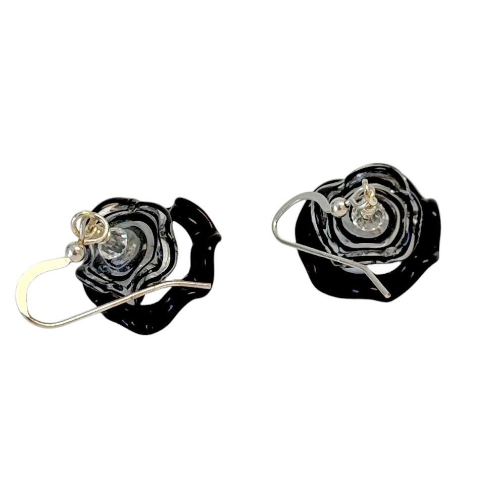 Thumbnail: black and white lampwork earrings