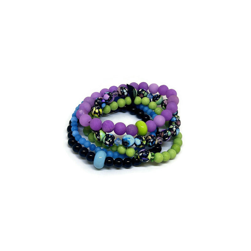 Kaleidoscope Jasper, Onyx & Jade Bracelet Set
