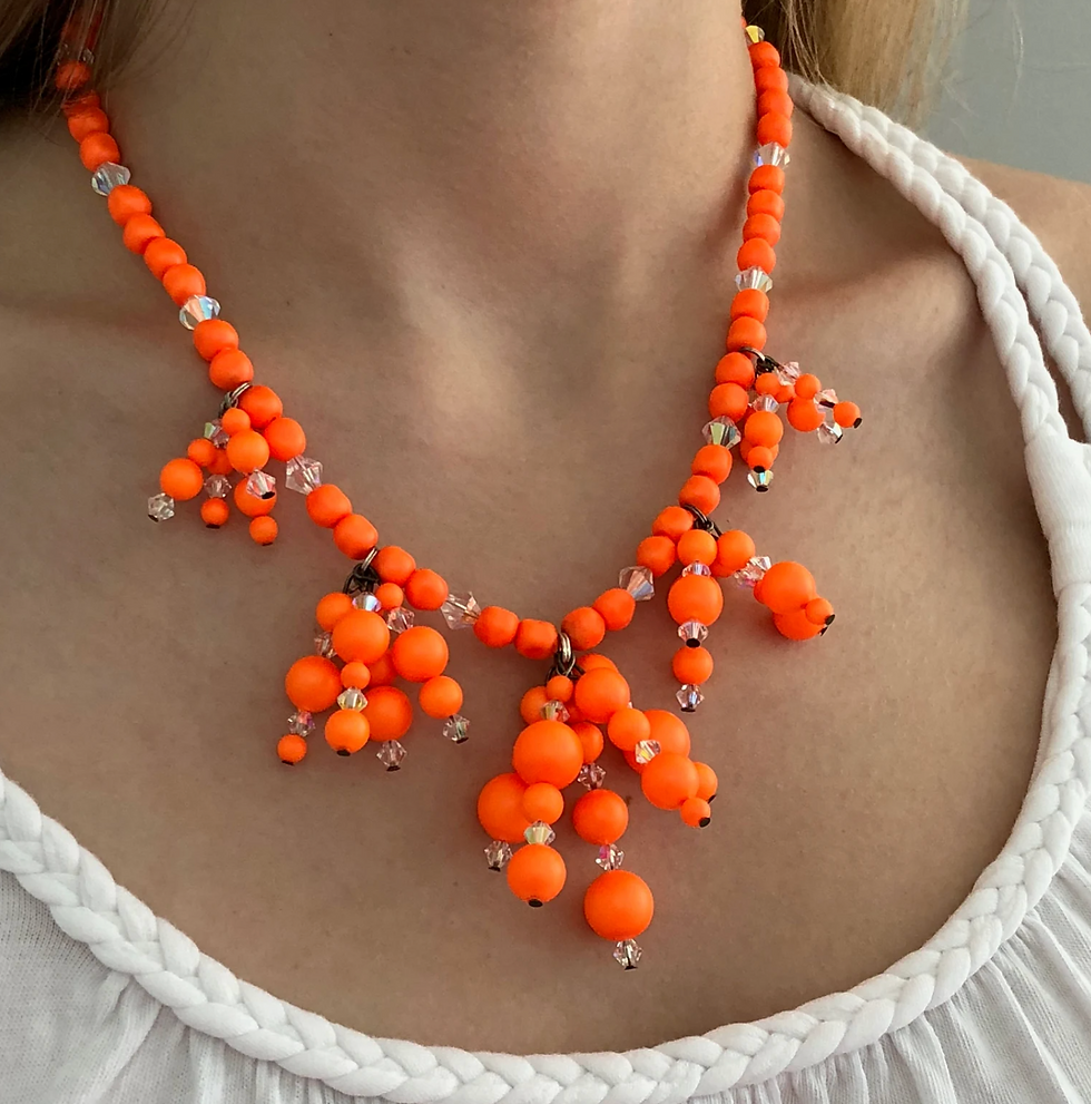 Thumbnail: Neon Orange Glass Bead Statement Necklace