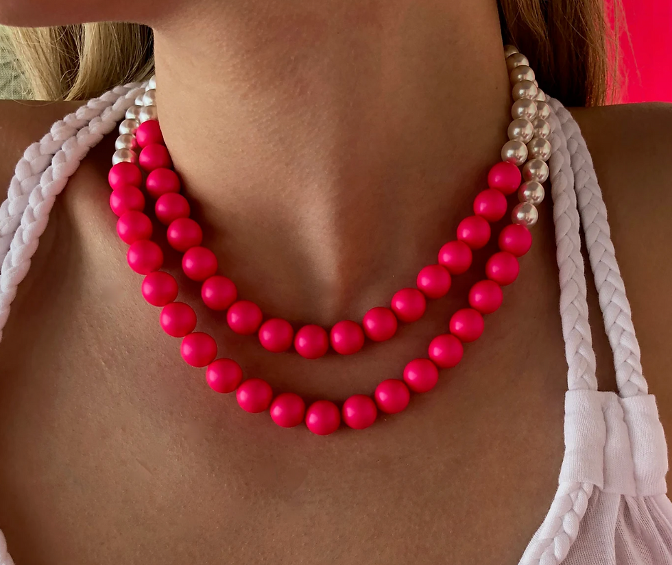 Thumbnail: Neon Pink and White Pearls Bead Necklace