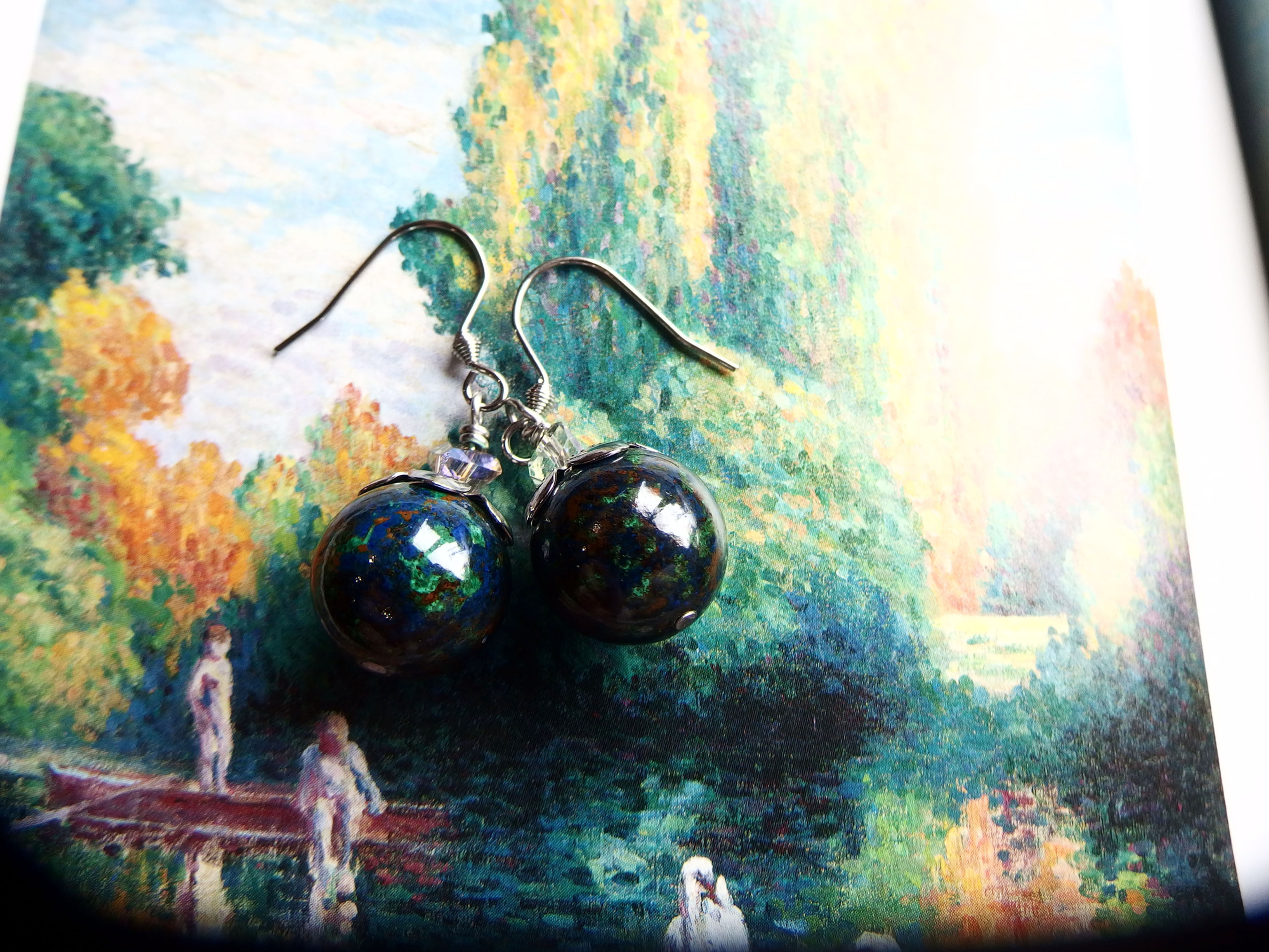 惑星・アズロマラカイト13.5mm ピアス