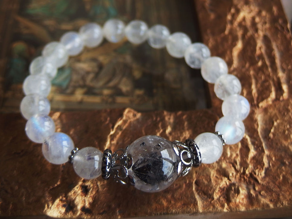 섬네일: ヒマラヤ産エレスチャルクォーツ15,5mmとレインボームーンストーン8mm ①