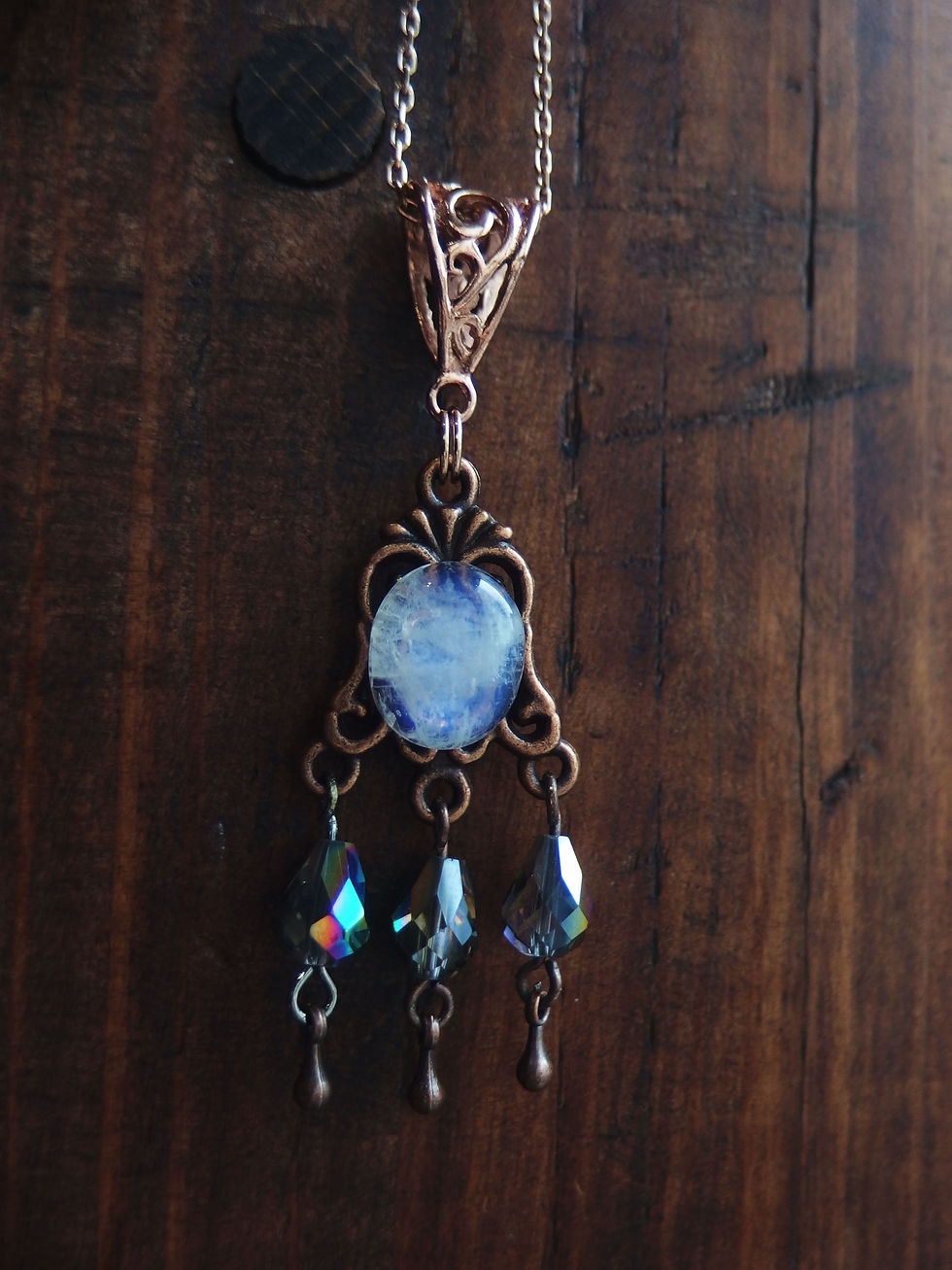 Thumbnail: レインボームーンストーンアンティーク調ネックレス【１点のみ・再入荷不可】