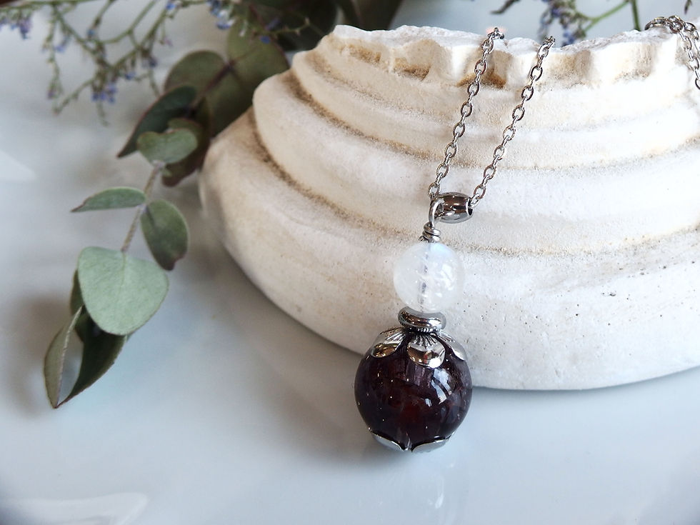 Thumbnail: カコクセナイトinアメジスト14mmとレインボームーンストーン