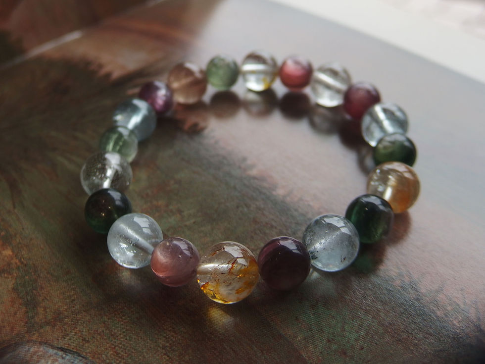 Miniatura: ロイヤル・レピドライト8〜9mmと天然トパーズ10mm ①【１点のみ】