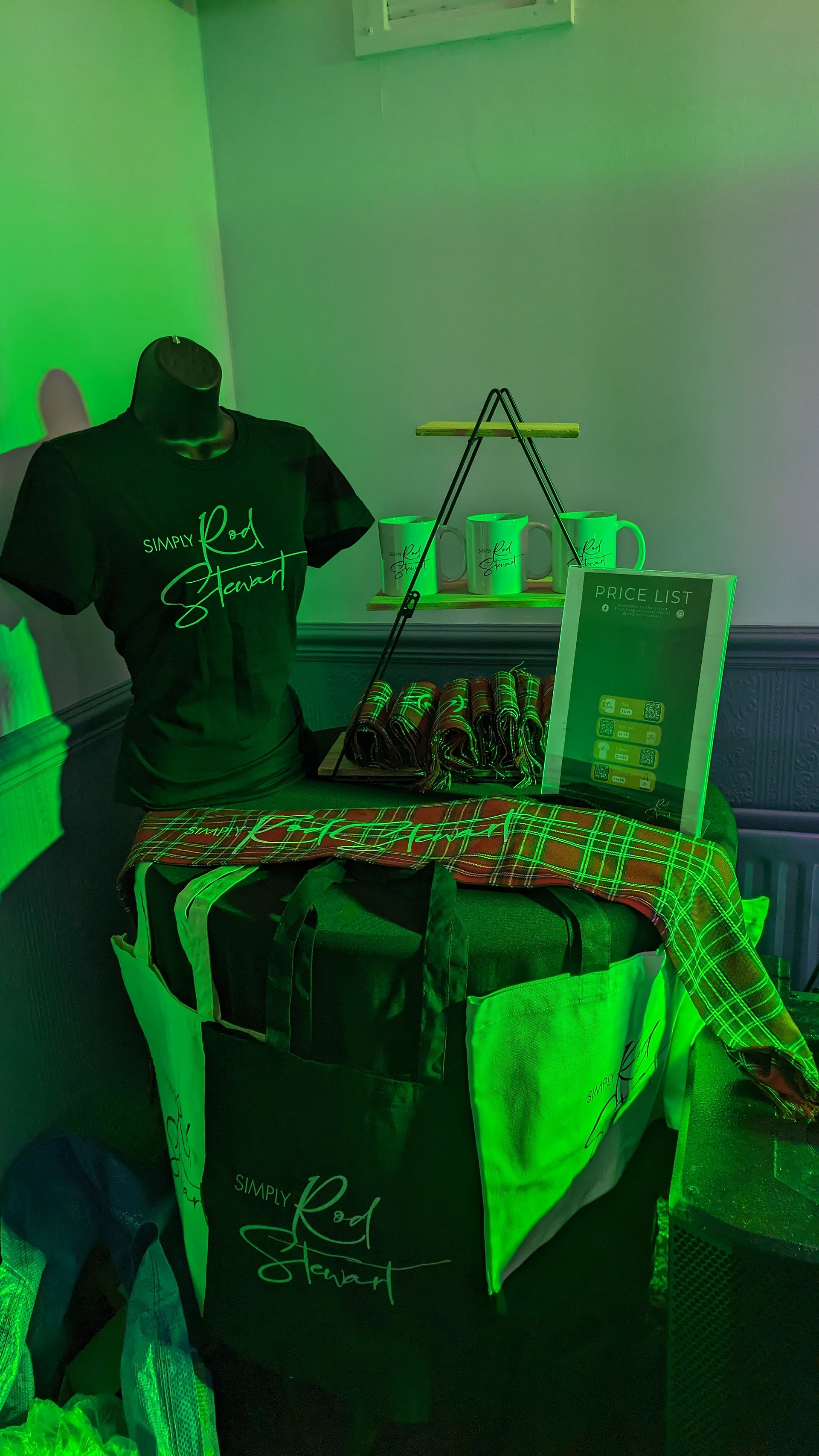 Simply Rod Stewart merchandise on display