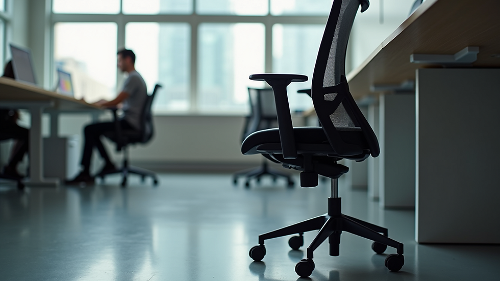 Eye-level view of ergonomic office chair with adjustable features