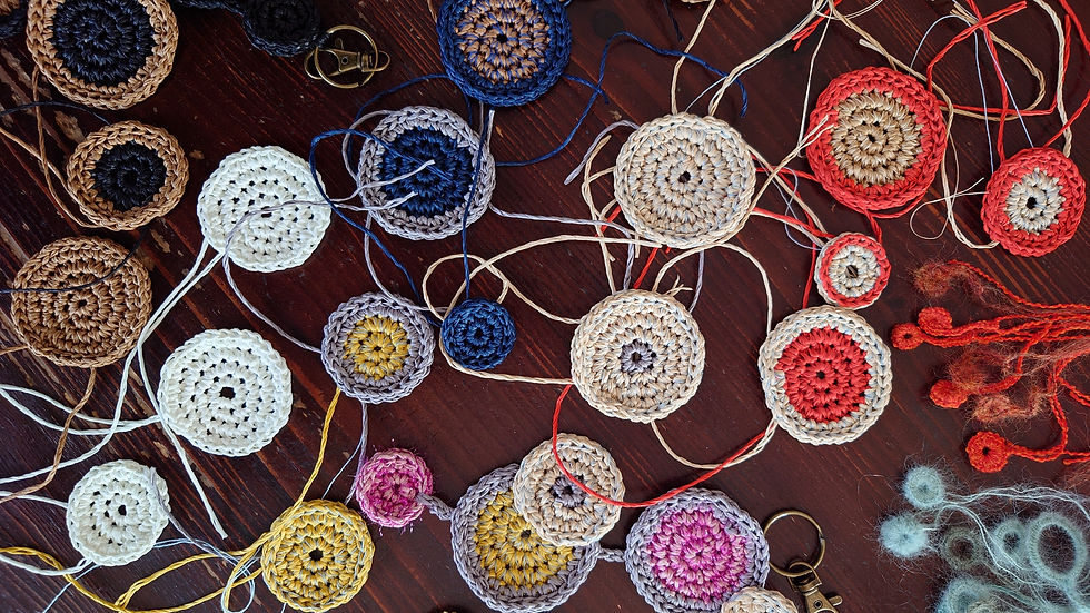 和紙の糸をかぎ針で編む丸パーツ