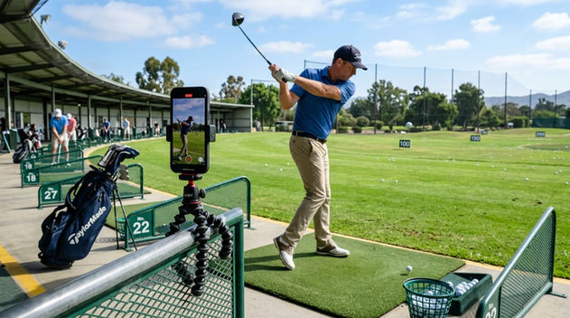 Smartphone filming golf player