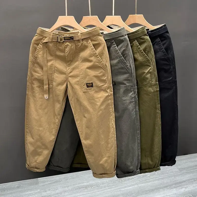 Autumn Summer Wide Leg Cotton Work Trousers Men's Cone Straight Loose Wear Resis