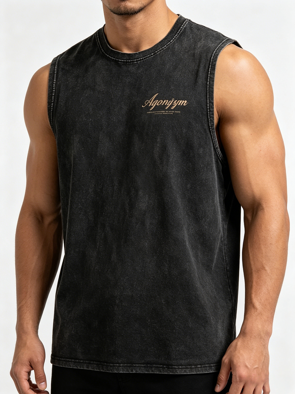 Thumbnail: Vintage Acid Washed Agongym Graphic Tank Top For Men Loose Fit Sleeveless Muscle