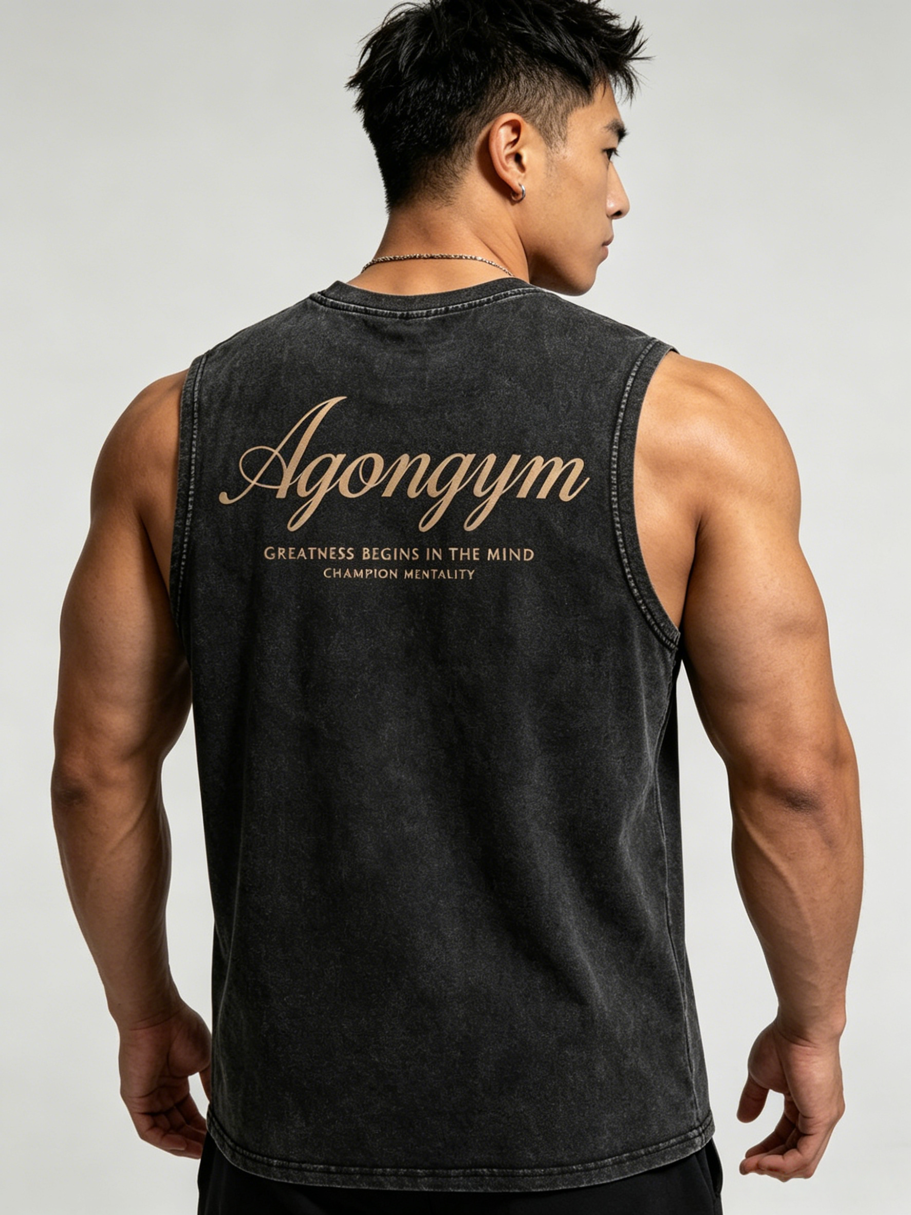 Vintage Acid Washed Agongym Graphic Tank Top For Men Loose Fit Sleeveless Muscle