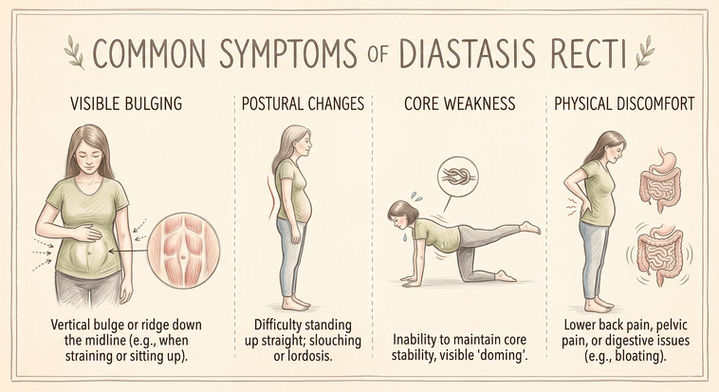 Common symptoms for diastasis recti, what will you feel while having diastasis recti
