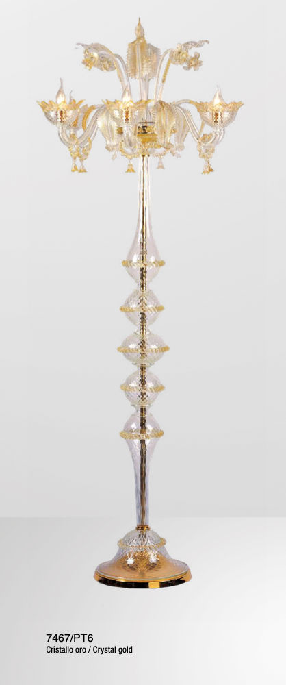 Murano Glass Ca Rezzonico floor lamp - 6 lights in Crystal and Gold
