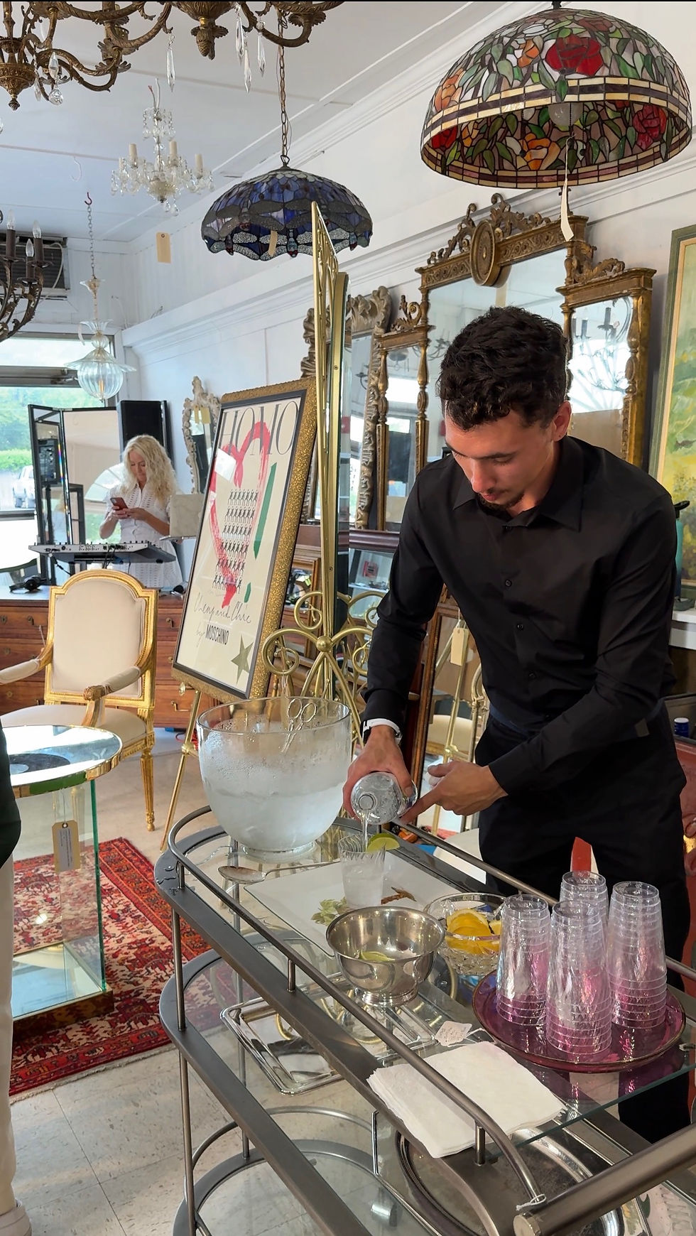 Original Cornell auction-house interior in Bellport, with antiques and refreshments