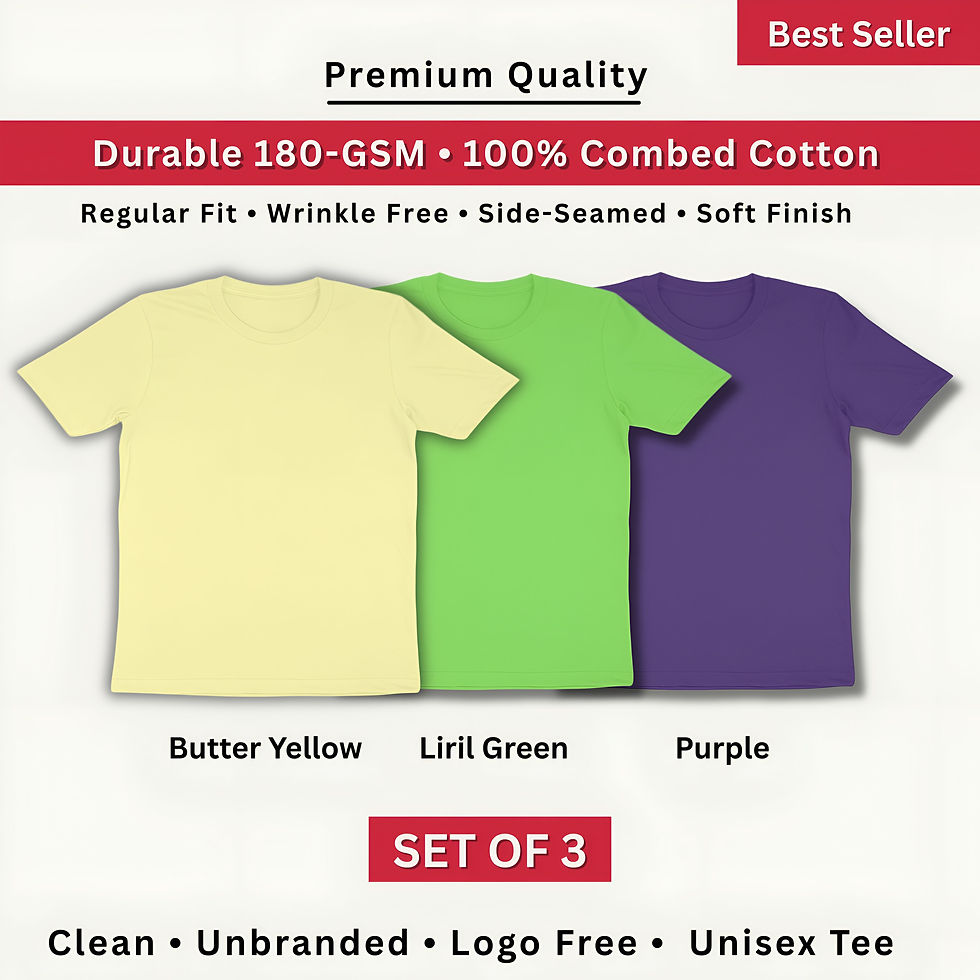 Pack of 3 - Unisex Regular Fit 100% Super Combed Cotton Plain T-shirt