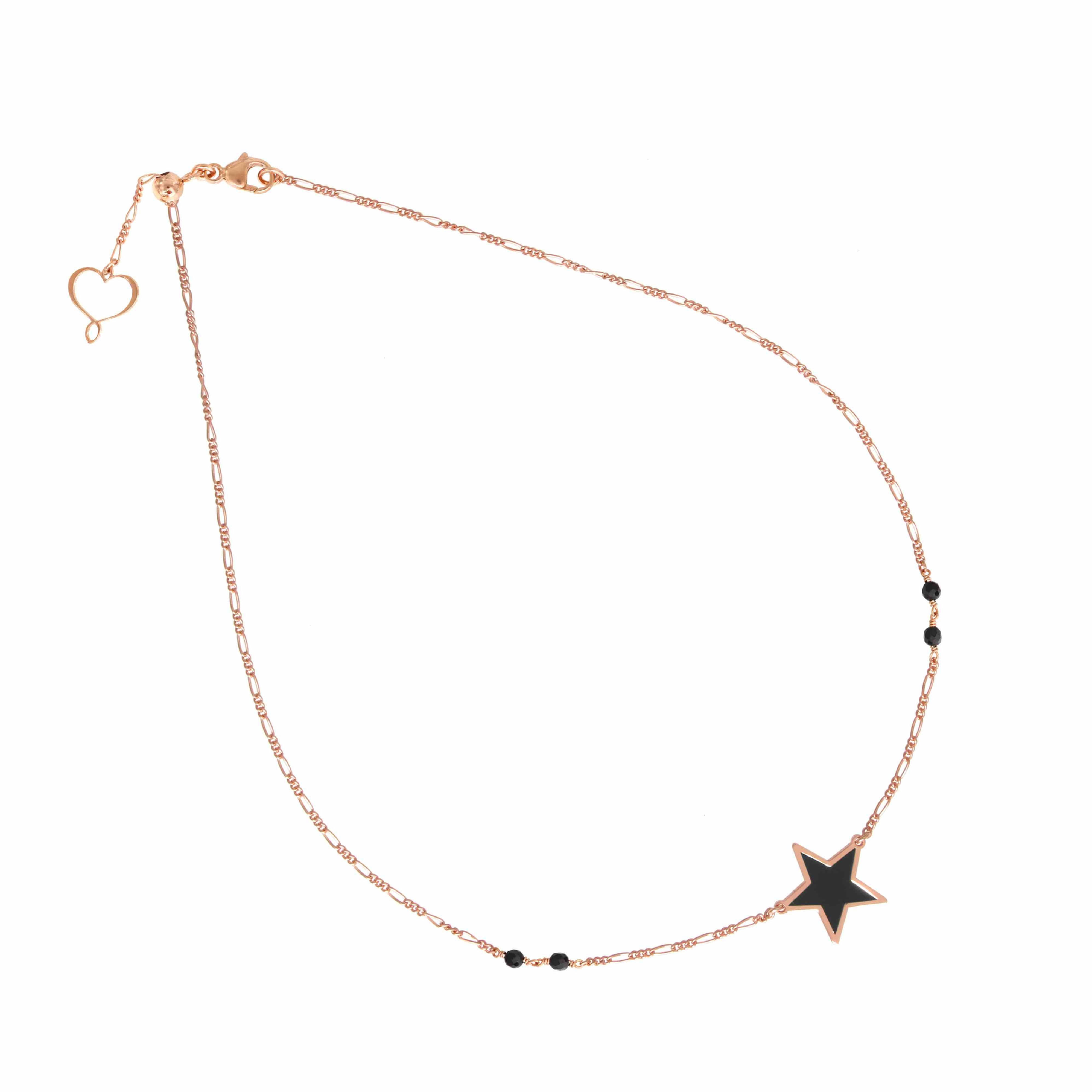 COLLANA GIROCOLLO CON STELLA IN SMALTO NERA A CATTEDRALE E SPINELLI
