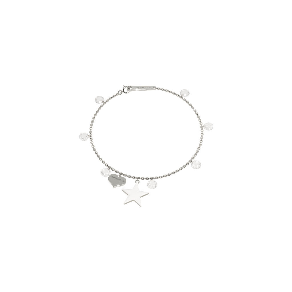 Bracciale Lucciole in argento 925 con stella e pietre lungo 18.5 cm