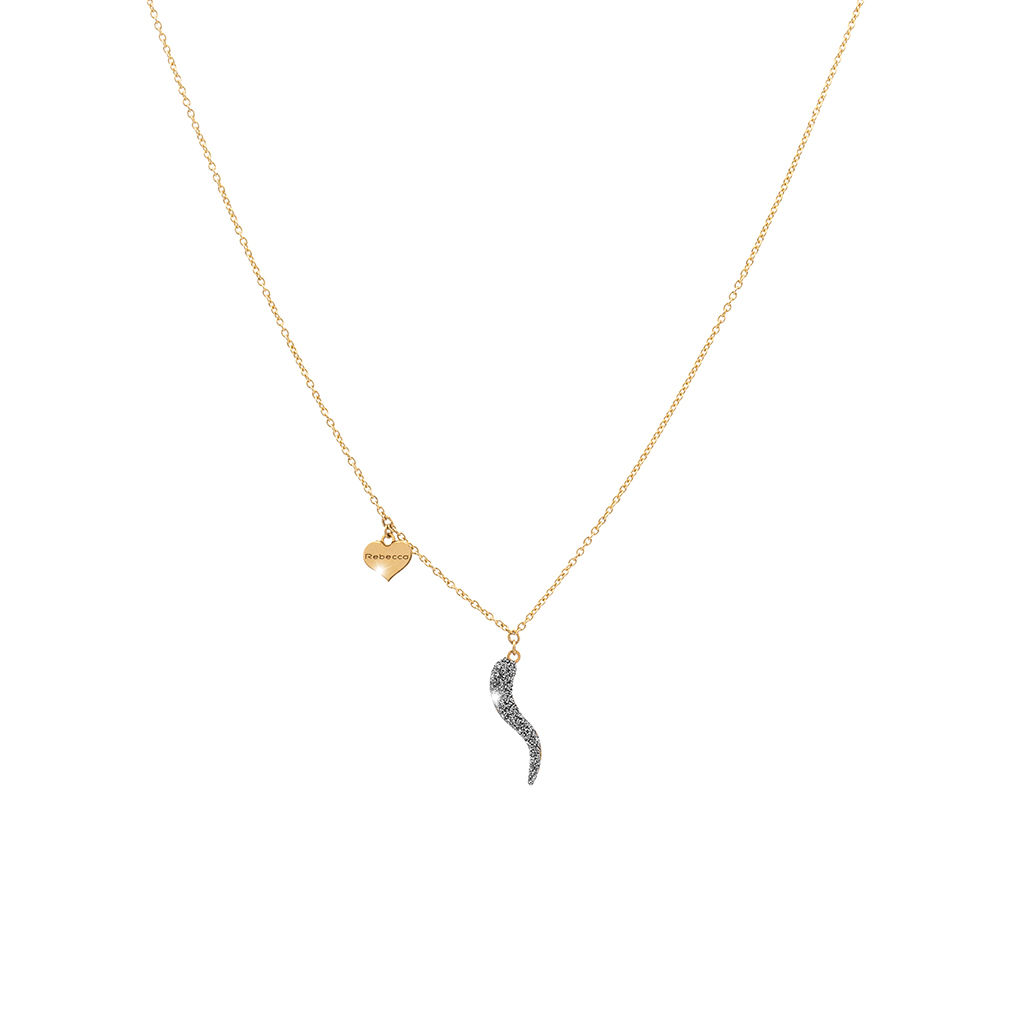 Collana Jolie in oro con cornino pendente rivestito in polvere di diamanti