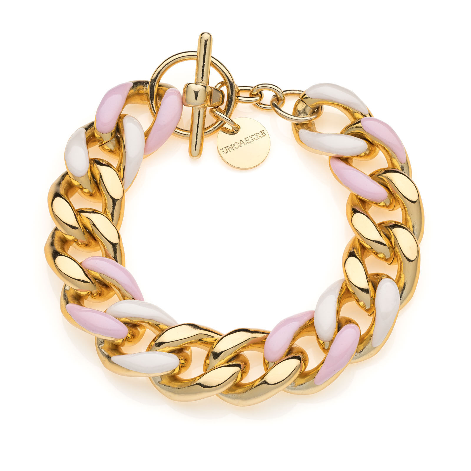 Bracciale groumette con smalto rosa e bianco