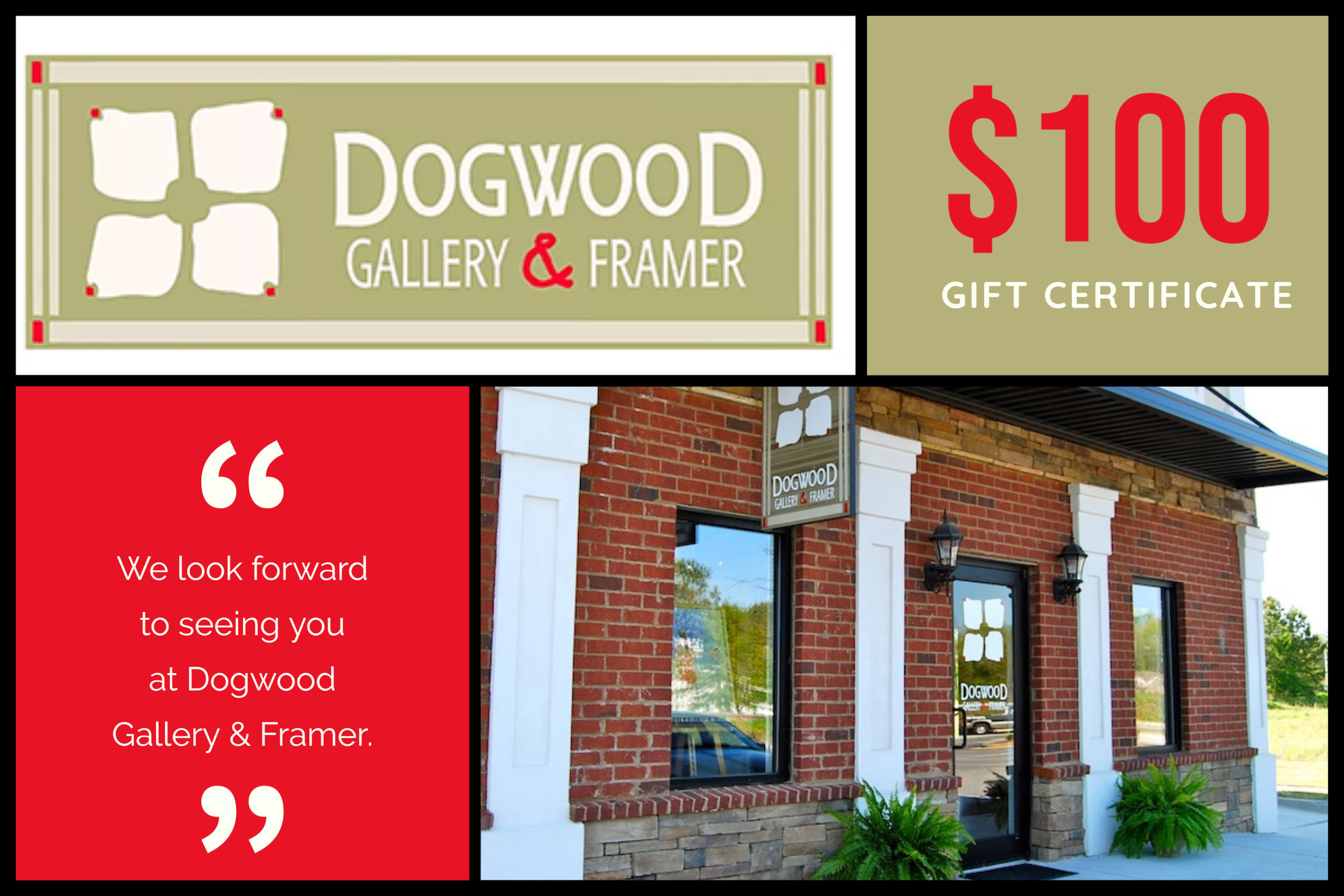 $100 Dogwood Gallery & Framer Gift Certificate