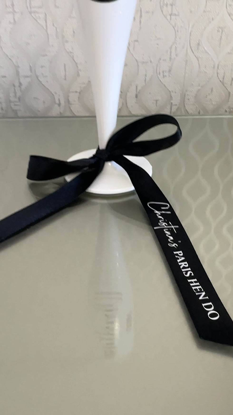 Thumbnail: Black & White Personalised Champagne Flutes with Personalised Ribbon