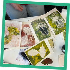 Printing blocks using leaves, artwork produced by residents