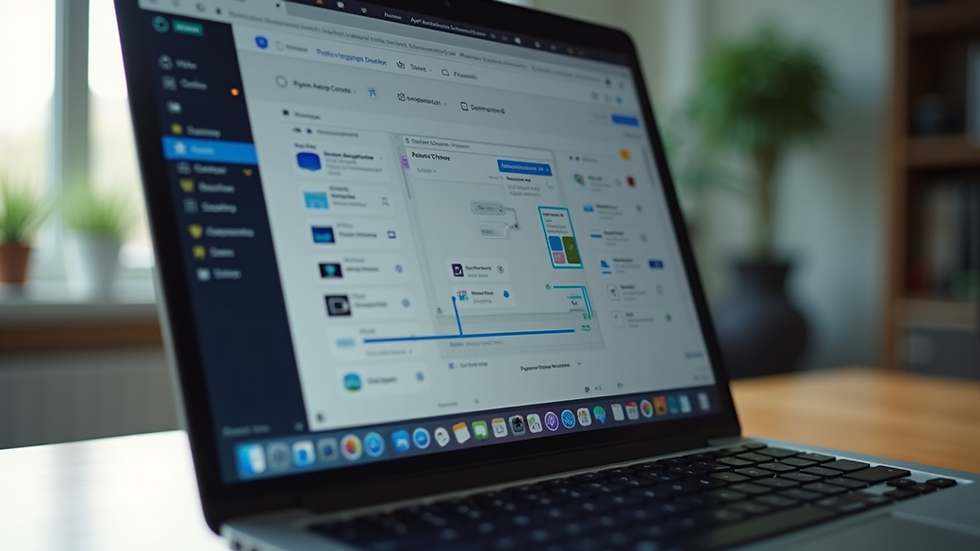 Eye-level view of a laptop screen showing a drag-and-drop app builder interface