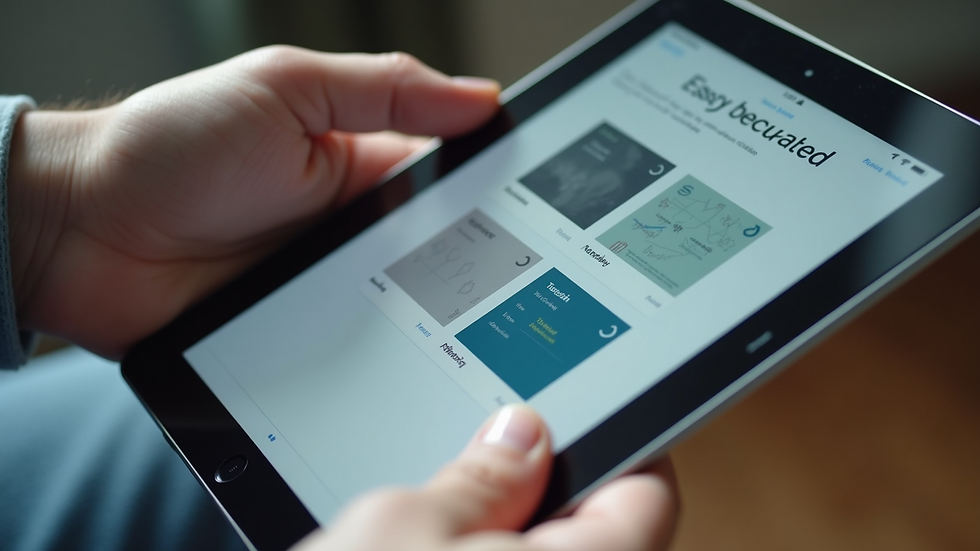 Close-up view of a tablet displaying an app template selection screen