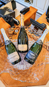 Bottles of sparkling wine at the vineyard by Domaine Carneros in Napa Valley
