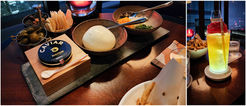 At the Four Seasons Otemachi in Tokyo, an exquisite setting awaits: caviar, burrata, and garnishes are elegantly displayed on a wooden platter beside a tall cocktail on a dark table. This scene epitomizes the essence of Elegant Escape, often hailed as the best luxury travel blog.