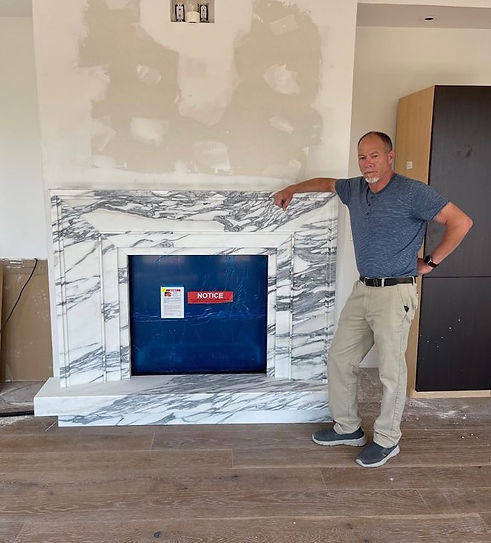Cornerstone Mable & Granite breathtaking custom marble fireplace installation in Chatham