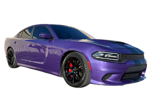 Purple 2016 Dodge Charger SRT Hellcat with black interior and 52,555 miles for sale at Dayton Premier Auto in Tipp City, Ohio. Clean title.