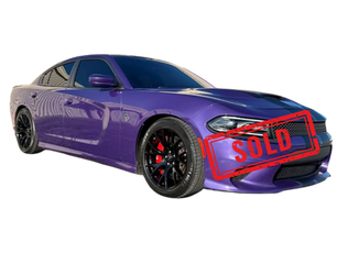 Purple 2016 Dodge Charger SRT Hellcat with black interior and 52,555 miles for sale at Dayton Premier Auto in Tipp City, Ohio. Clean title.