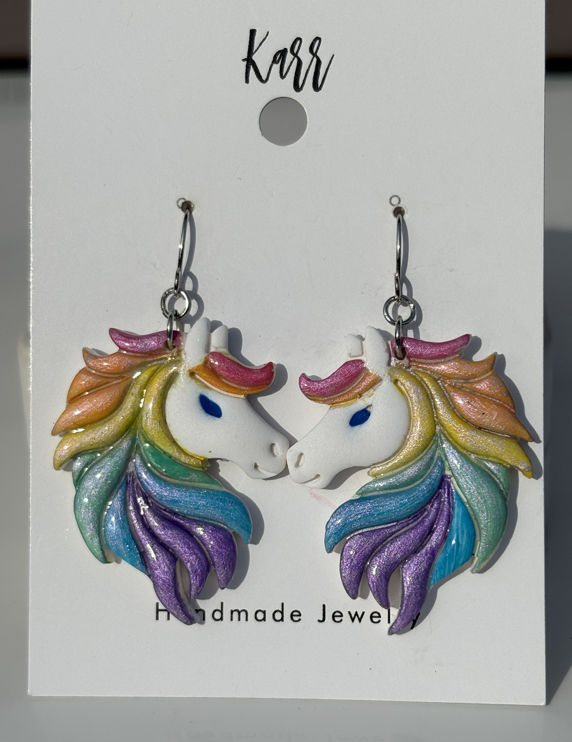 Shiny Rainbow Mane Unicorn Earrings