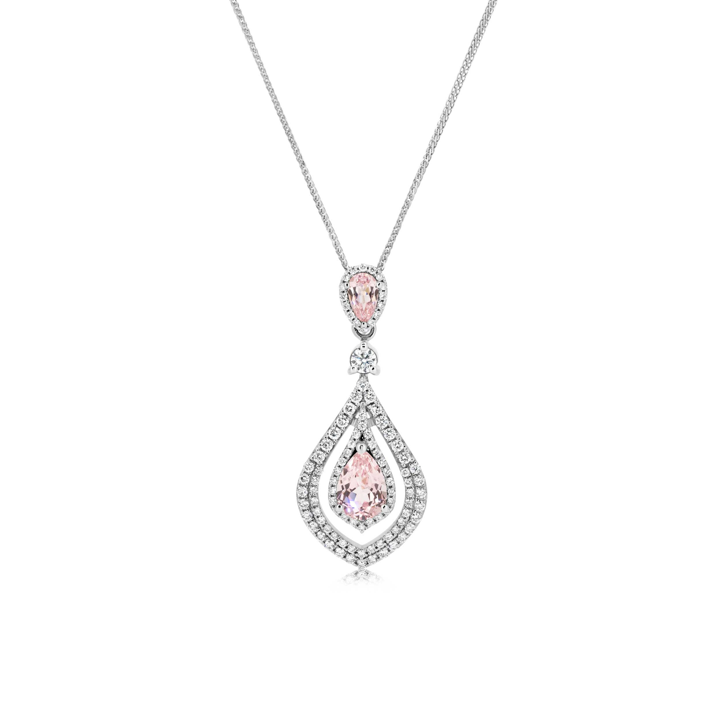 Pear-shape lab-grown morganite 18K necklace 1.7ctw