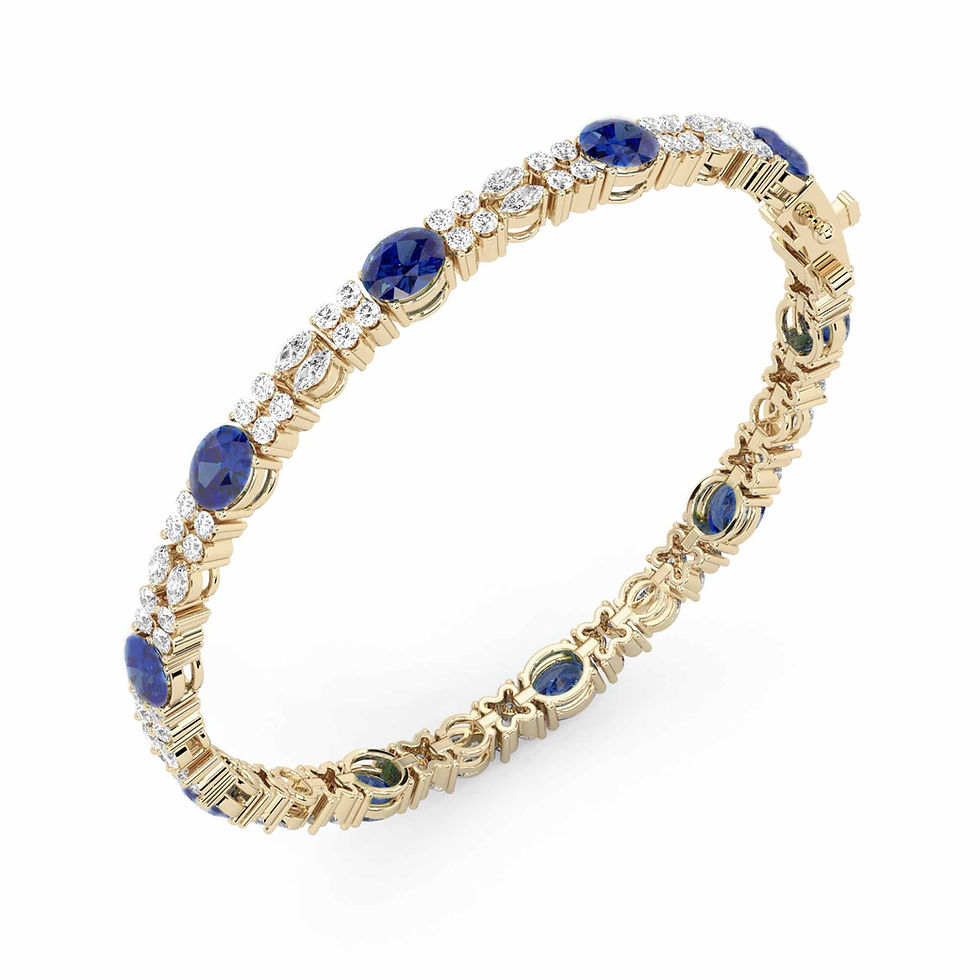 縮圖：橢圓形培育藍寶石滿鑽手鐲 (共4.34卡)