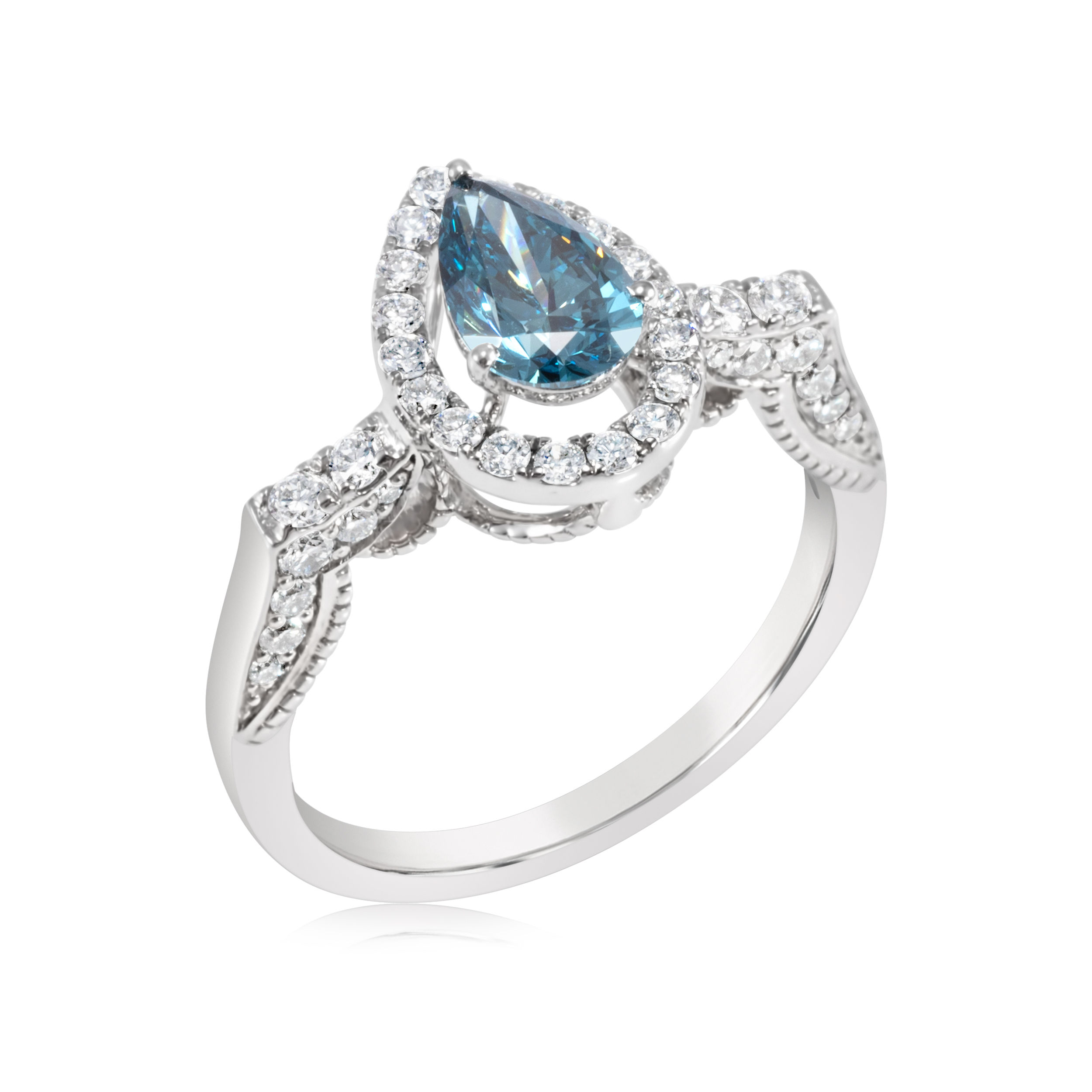 梨形培育鑽石彩藍鑽戒指 (1.4克拉)